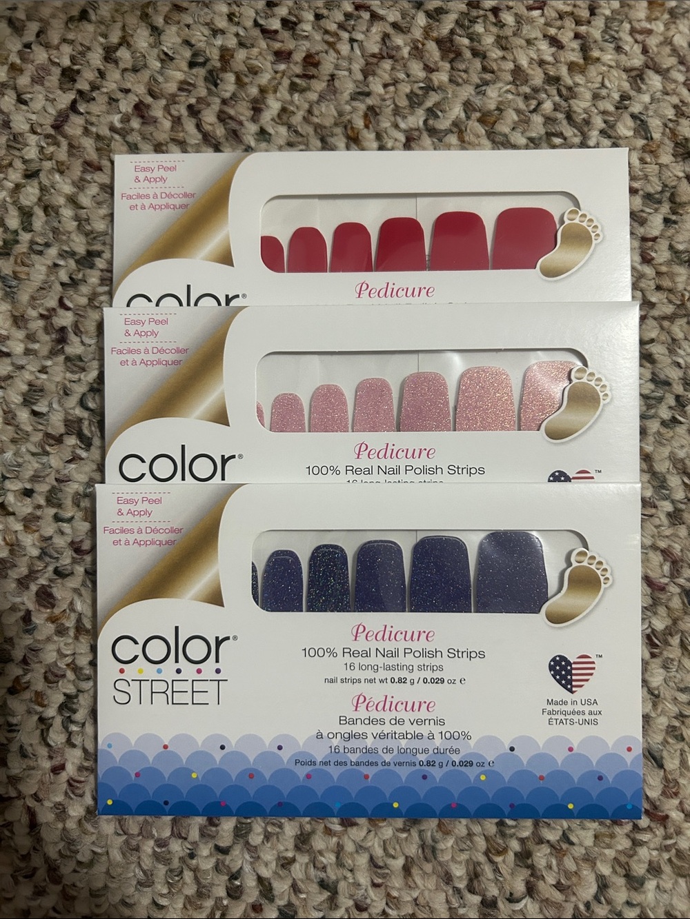 Color Street Nail Strips Trio — Pink, Rose Gold Glitter, Navy